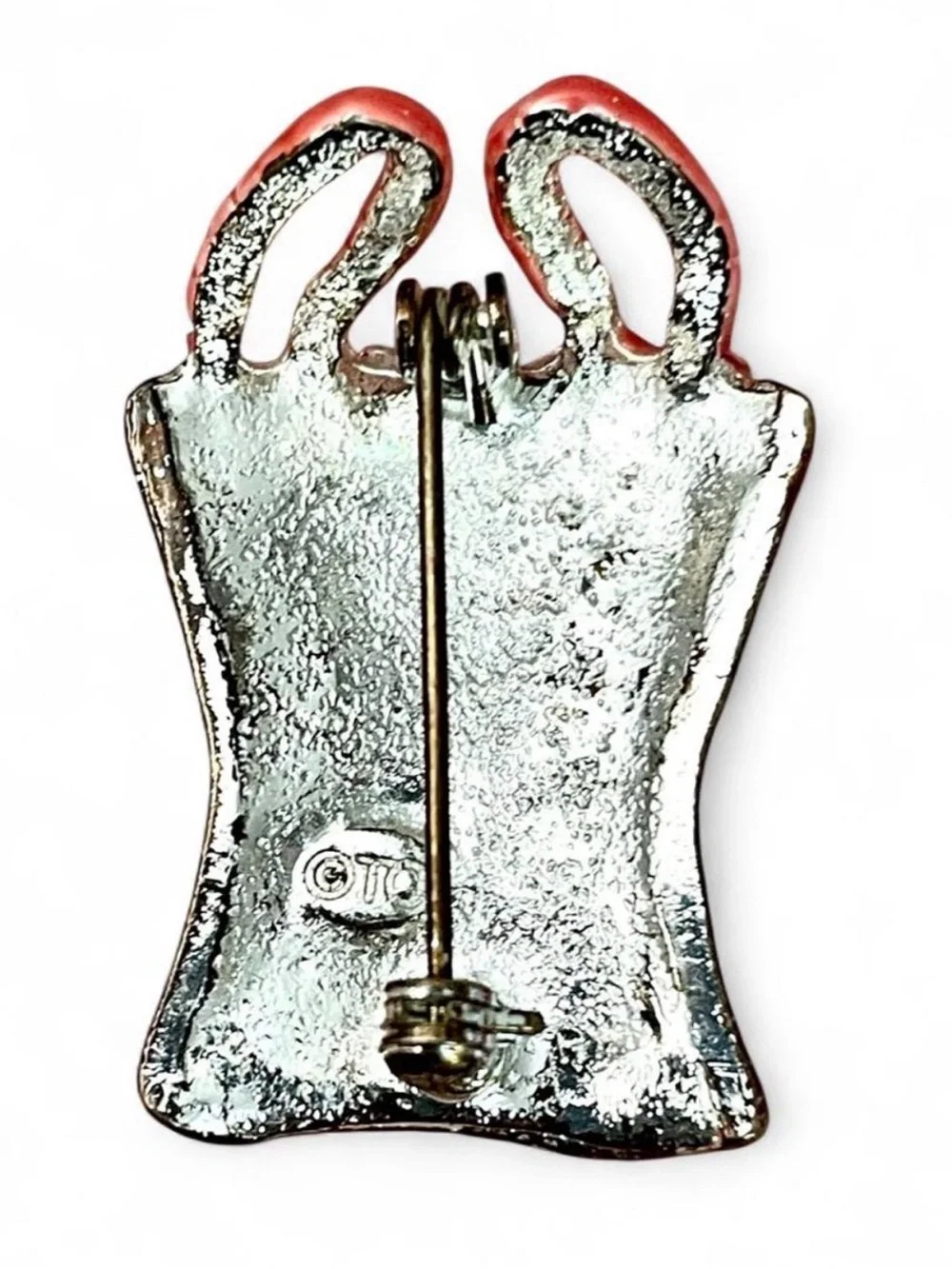 Tanya Creations Vintage Red Enamel Corset Brooch AB Rhinestones Pin Up Burlesque
